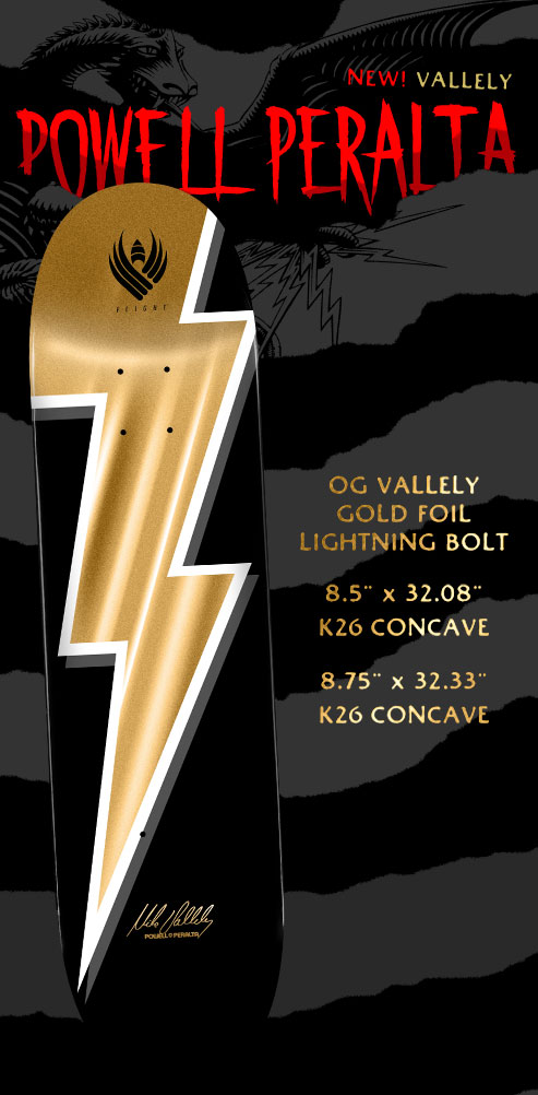 Powell Peralta Mike Vallely Lightning Bolt FLIGHT Skateboard Deck Gold Foils